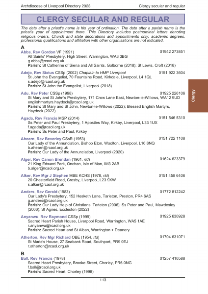 2023 edition of the Archdiocese of Liverpool Directory