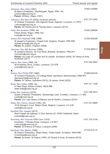 2024 edition of the Archdiocese of Liverpool Directory