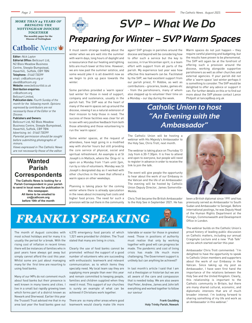 Aug 2023 edition of the Nottingham Catholic News